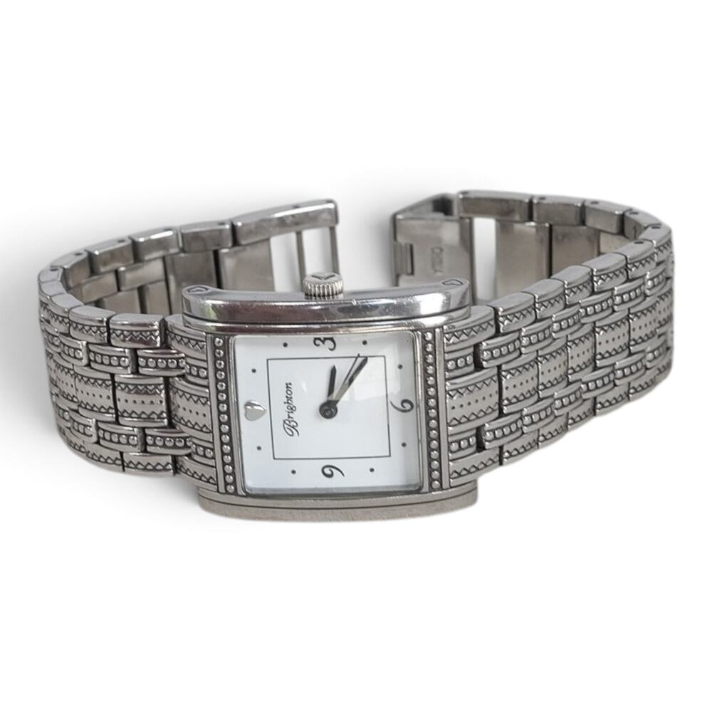 Brighton Napa Watch Wide Woven Band Silver Plated Fold Over Clasp Retired